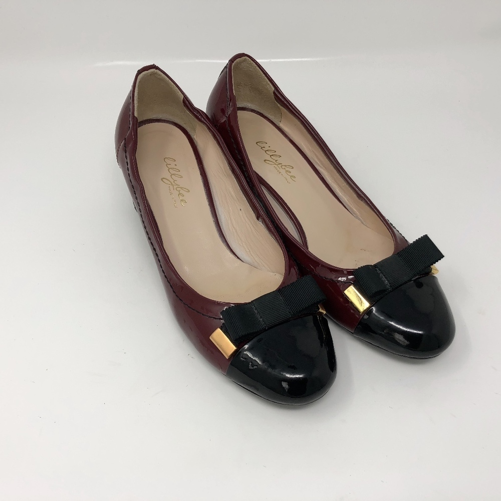 Lillybee Burgundy Block Heels with Black Bow 37.5